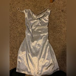 Cowl Neck Velvet Dress in Light Blue